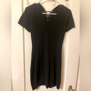 Black Lace-Up Sweater Dress